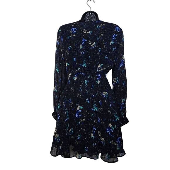 Anthropologie Ruched Floral Mini Dress Size Medium Long Sleeve V-Neck - Picture 6 of 10